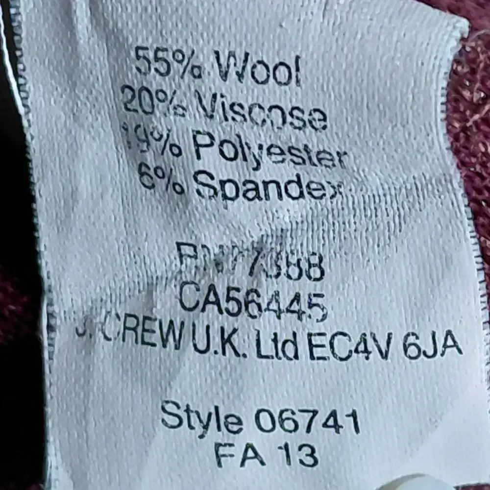 J.Crew Minnie Wool Blend Burgundy Side Zip Skinny Pants Women Size 6P